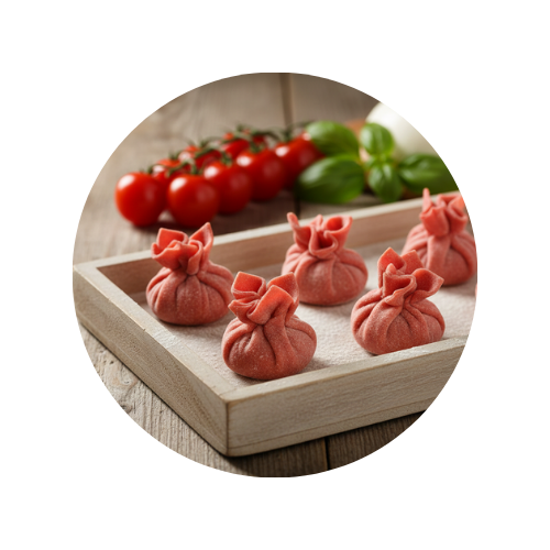 Fagottini con pomodoro e mozzarella e basilico